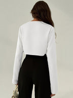 Aloruh Office Wear Deep Draped Neck Sexy Slim Fit Long Sleeve Blouse shein