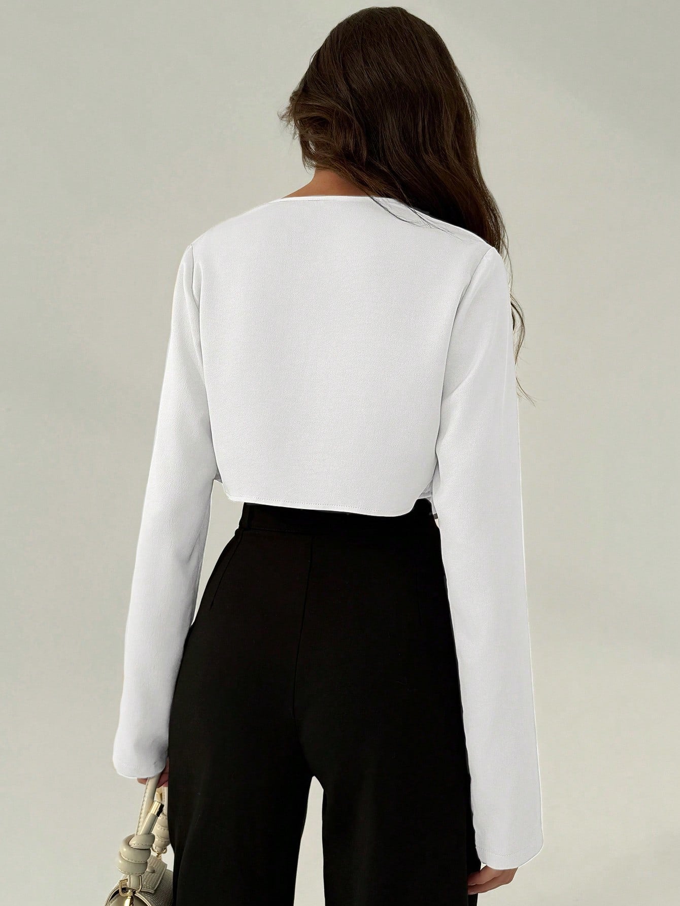 Aloruh Office Wear Deep Draped Neck Sexy Slim Fit Long Sleeve Blouse shein