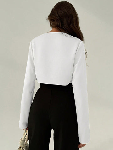 Aloruh Office Wear Deep Draped Neck Sexy Slim Fit Long Sleeve Blouse