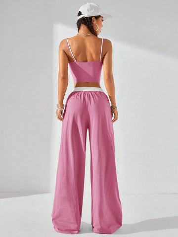 Coolane Women's Summer Casual Sport Knit Two Fake Pieces Tank Tops & Sweatpants
