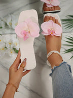 French Style Floral Strap Flat Slide Sandals shein