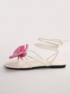 French Style Floral Strap Flat Slide Sandals shein