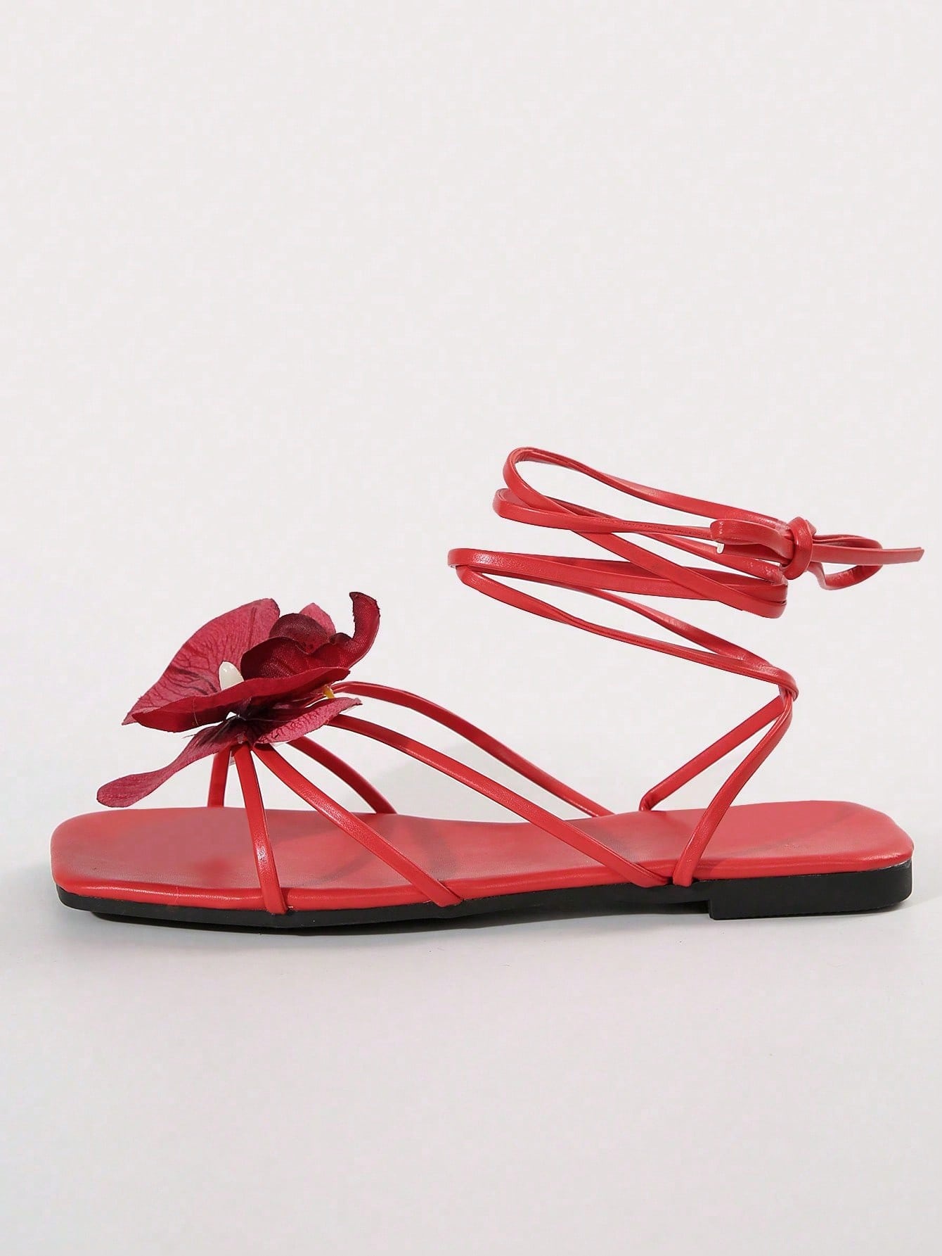 French Flower Strap Flat Slippers shein