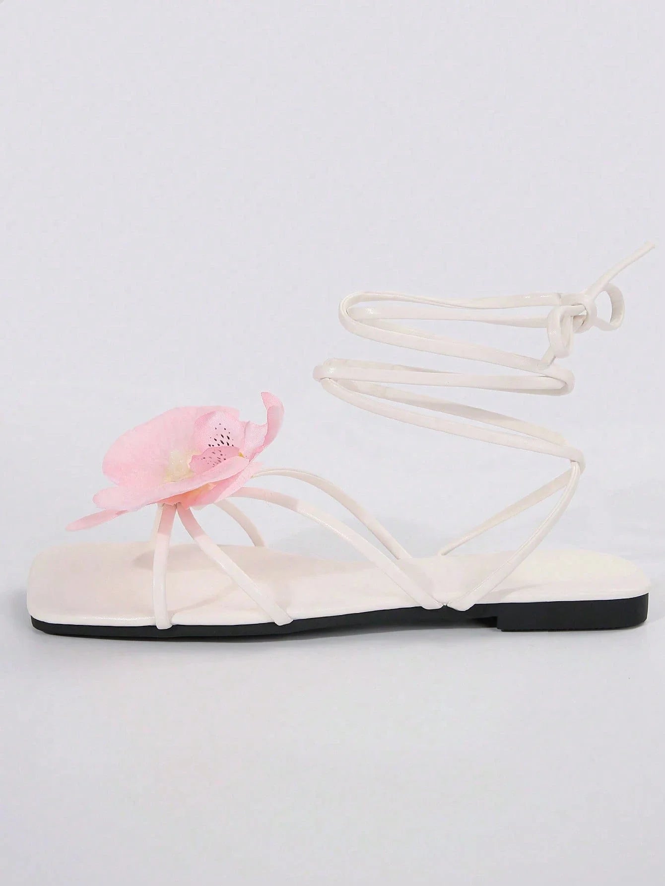 French Style Floral Strap Flat Slide Sandals shein