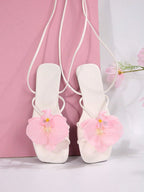 French Style Floral Strap Flat Slide Sandals shein
