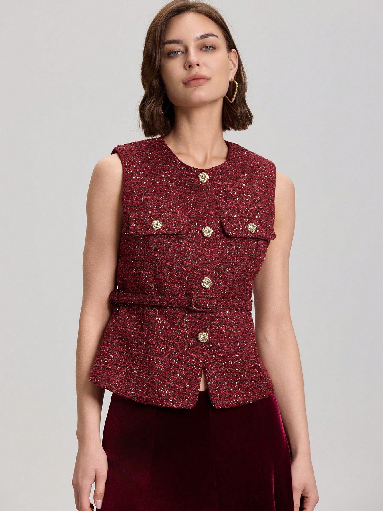 Casual Waistcoat Jacket With Belt