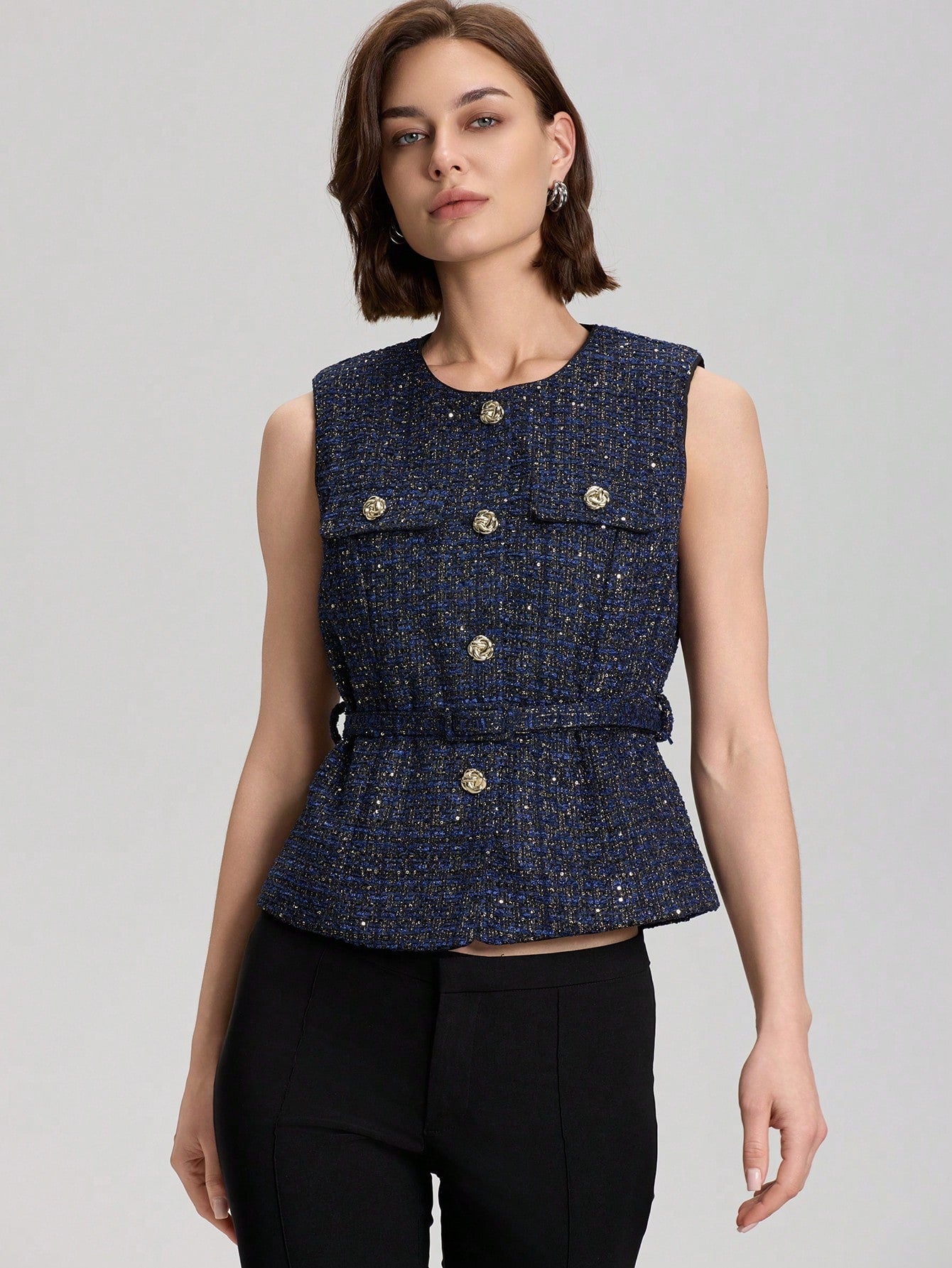 Casual Waistcoat Jacket With Belt