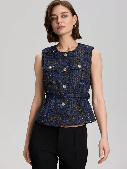 Casual Waistcoat Jacket With Belt