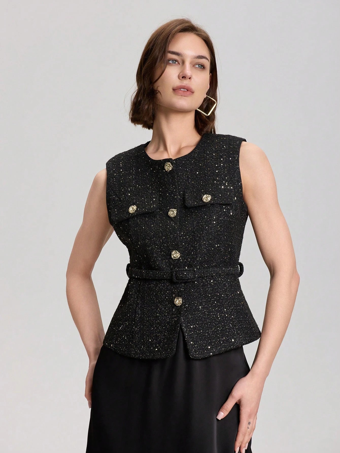 Casual Waistcoat Jacket With Belt