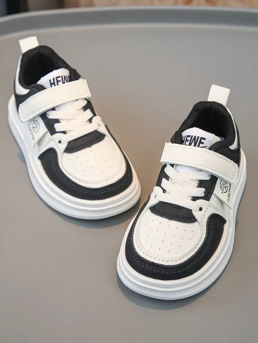 1 Pair Baby Leather Patchwork Color Hook And Loop Sneakers