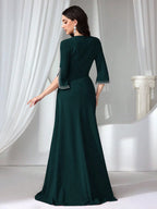 Women's Formal Evening Gown, Wedding Guest Dress Bodycon Beaded Knit Red Elegant Dress shein