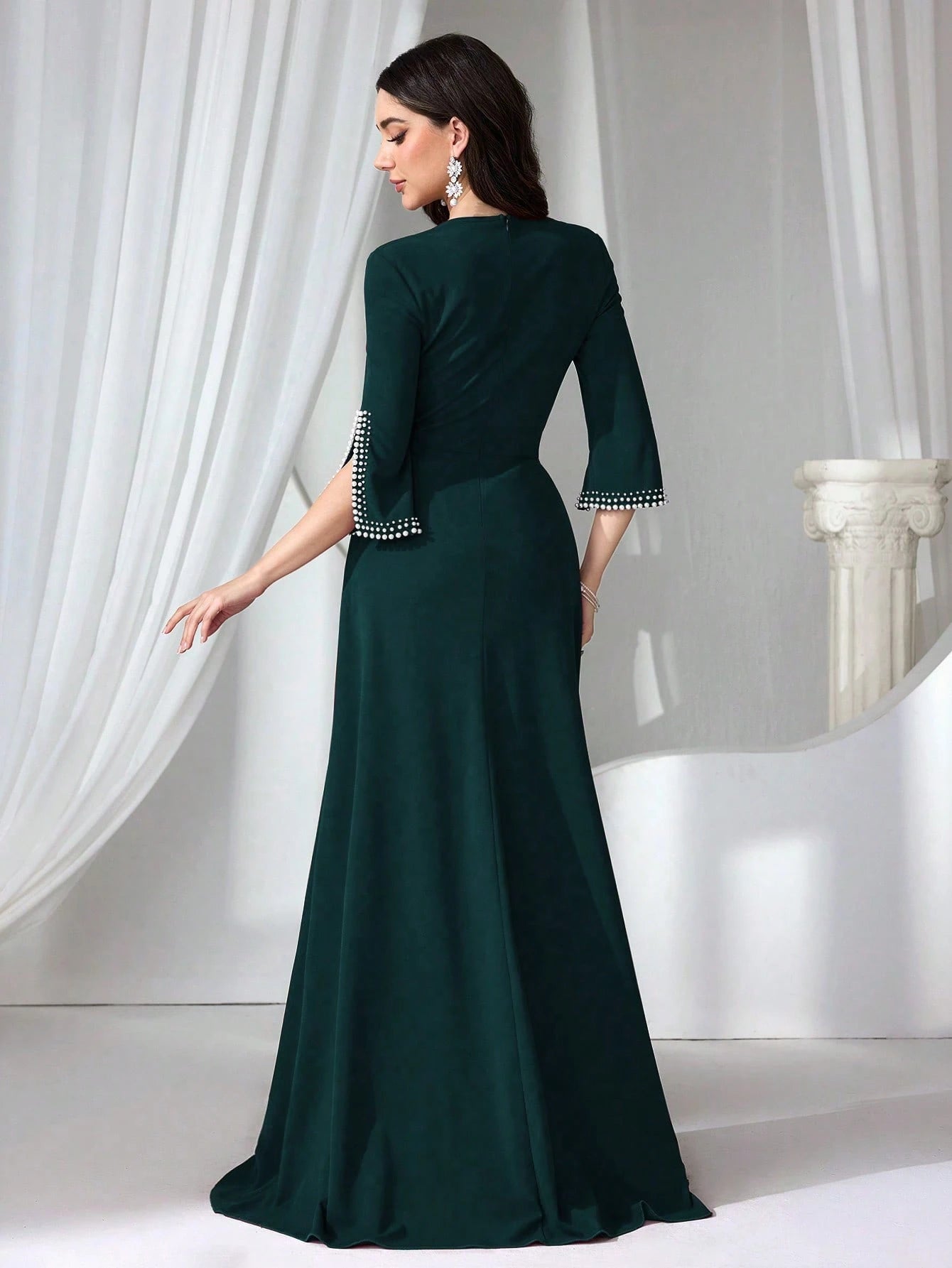 Women's Formal Evening Gown, Wedding Guest Dress Bodycon Beaded Knit Red Elegant Dress shein
