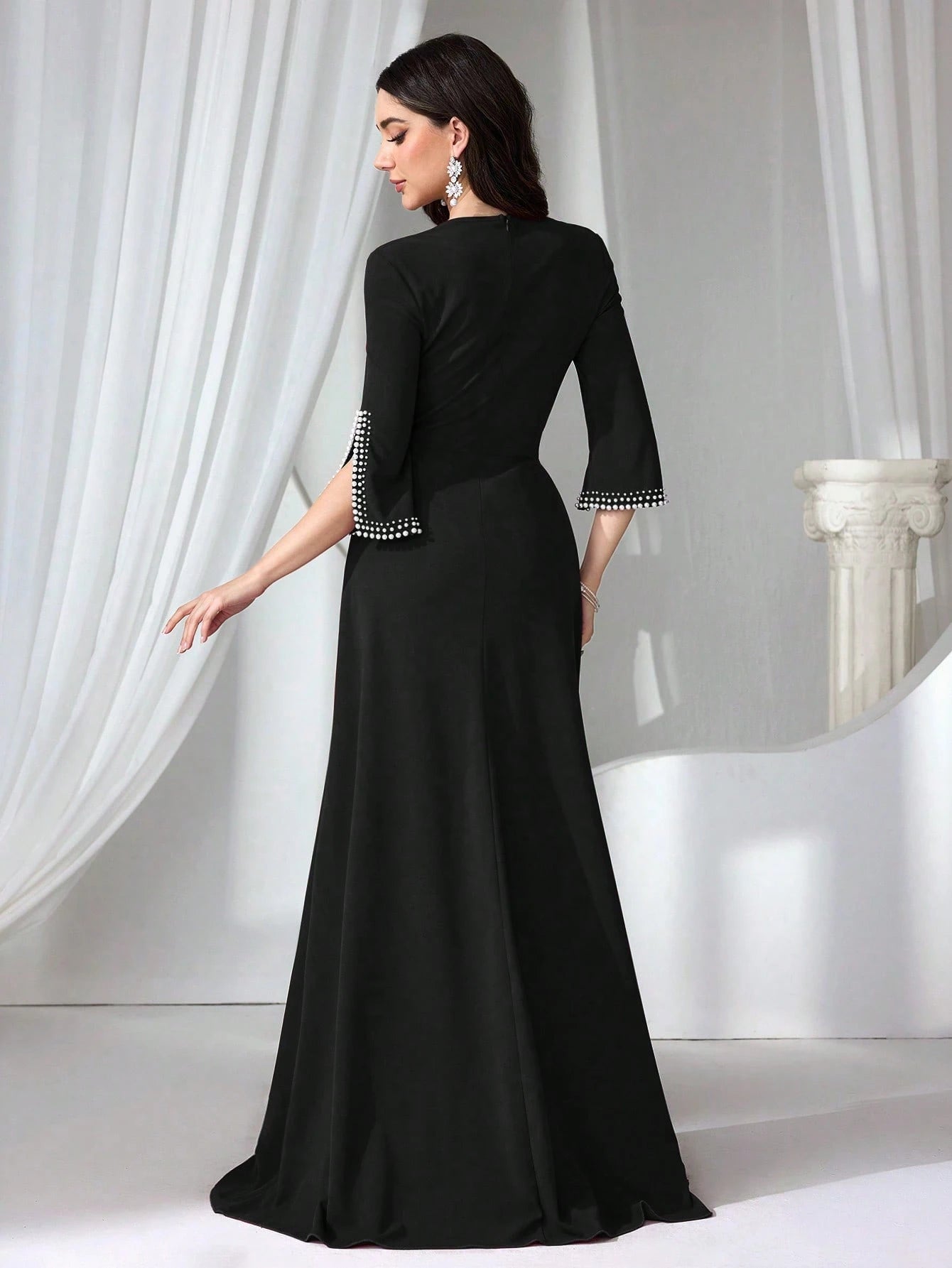 Women's Formal Evening Gown, Wedding Guest Dress Bodycon Beaded Knit Red Elegant Dress shein