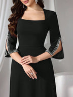Women's Formal Evening Gown, Wedding Guest Dress Bodycon Beaded Knit Red Elegant Dress shein