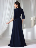Women's Formal Evening Gown, Wedding Guest Dress Bodycon Beaded Knit Red Elegant Dress shein