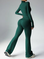 Women's Solid Color Long Sleeve Top And Long Pants Slim Fit Sports Suit shein
