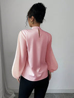 Elenzga Women's Holiday Patchwork Lantern Sleeve Elegant Blouse shein