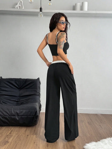 Coolane Women's Summer Casual Sport Knit Two Fake Pieces Tank Tops & Sweatpants