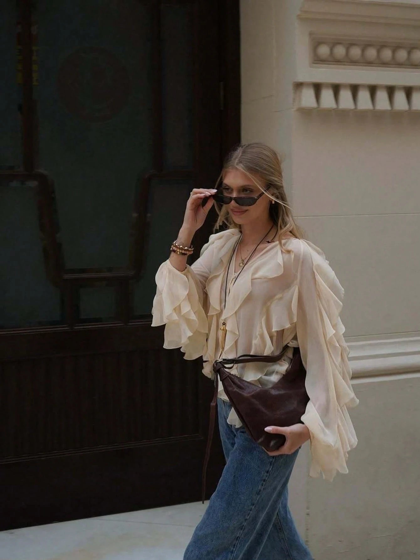 INDEFEIR Summer New Arrival Layered Ruffles Embellished Blouse shein