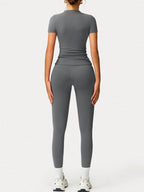 2pcs Women Soft Moisture Wicking Crew Neck Short Sleeve Top And Elastic Yoga Sports Pants shein