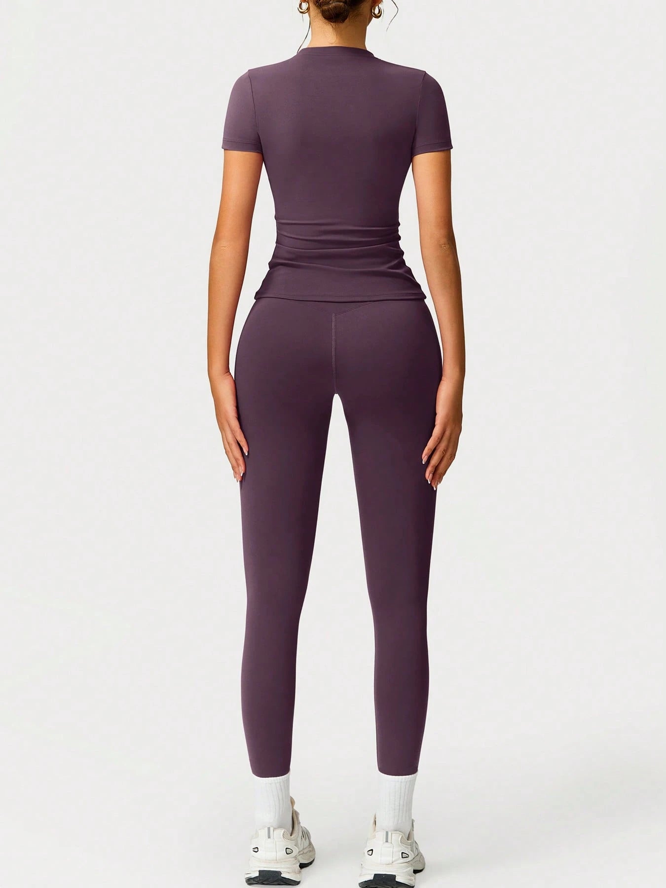2pcs Women Soft Moisture Wicking Crew Neck Short Sleeve Top And Elastic Yoga Sports Pants shein