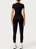 2pcs Women Soft Moisture Wicking Crew Neck Short Sleeve Top And Elastic Yoga Sports Pants shein