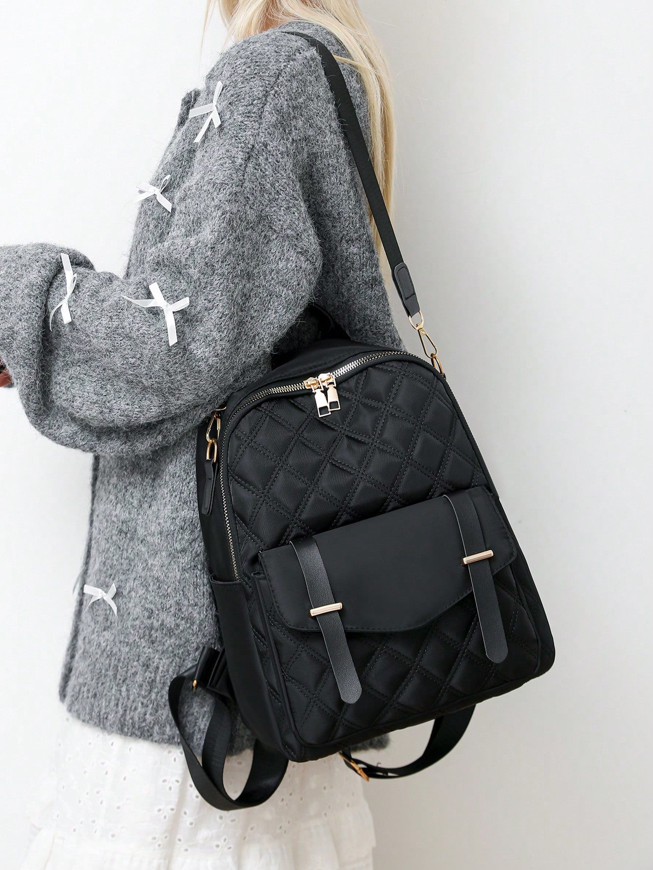 Women's Large Capacity Casual Backpack With Stitching Design shein