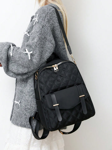 Women's Large Capacity Casual Backpack With Stitching Design
