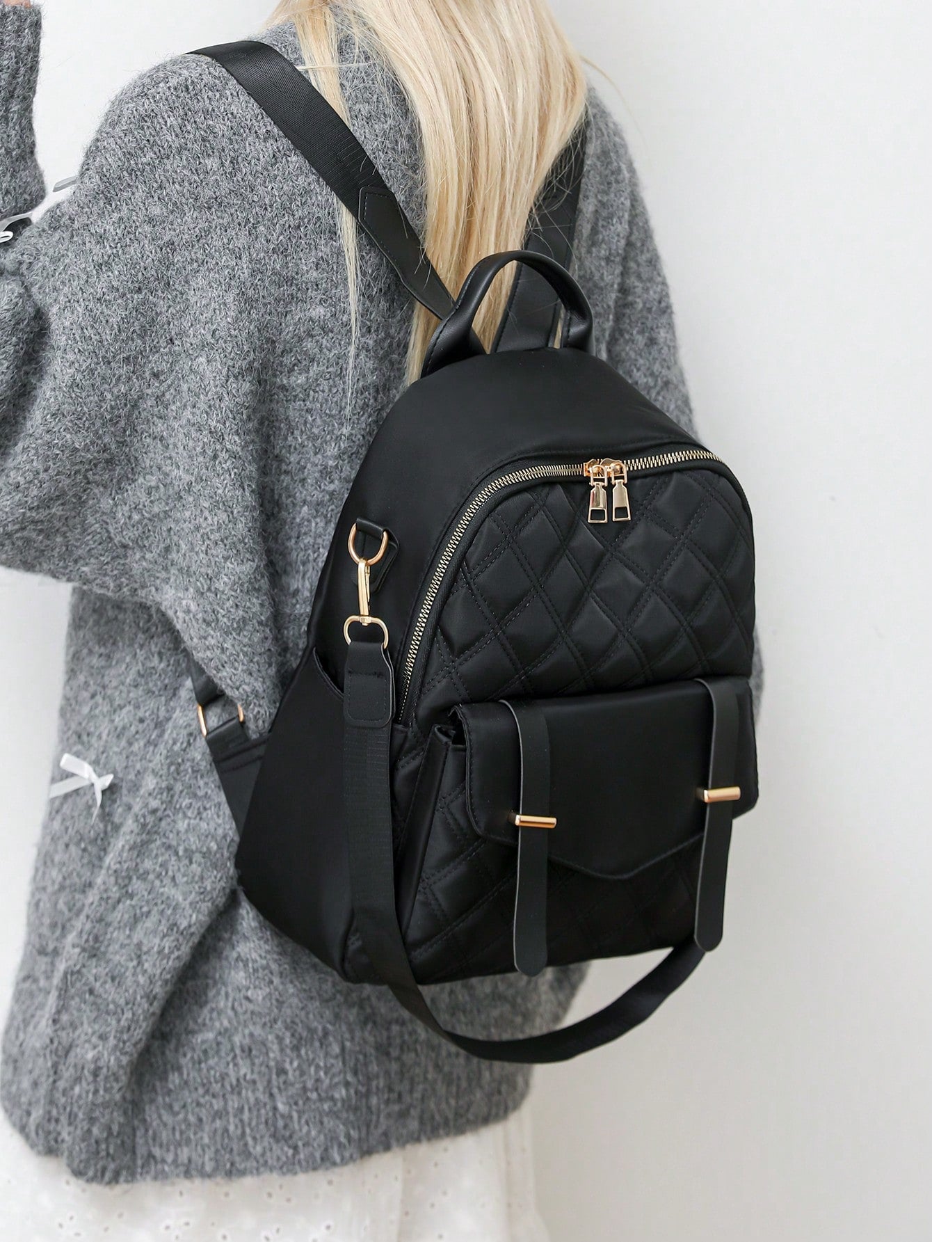 Women's Large Capacity Casual Backpack With Stitching Design shein