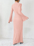 Rafferiza Solid Color Long Bell Sleeve Women's Dress shein