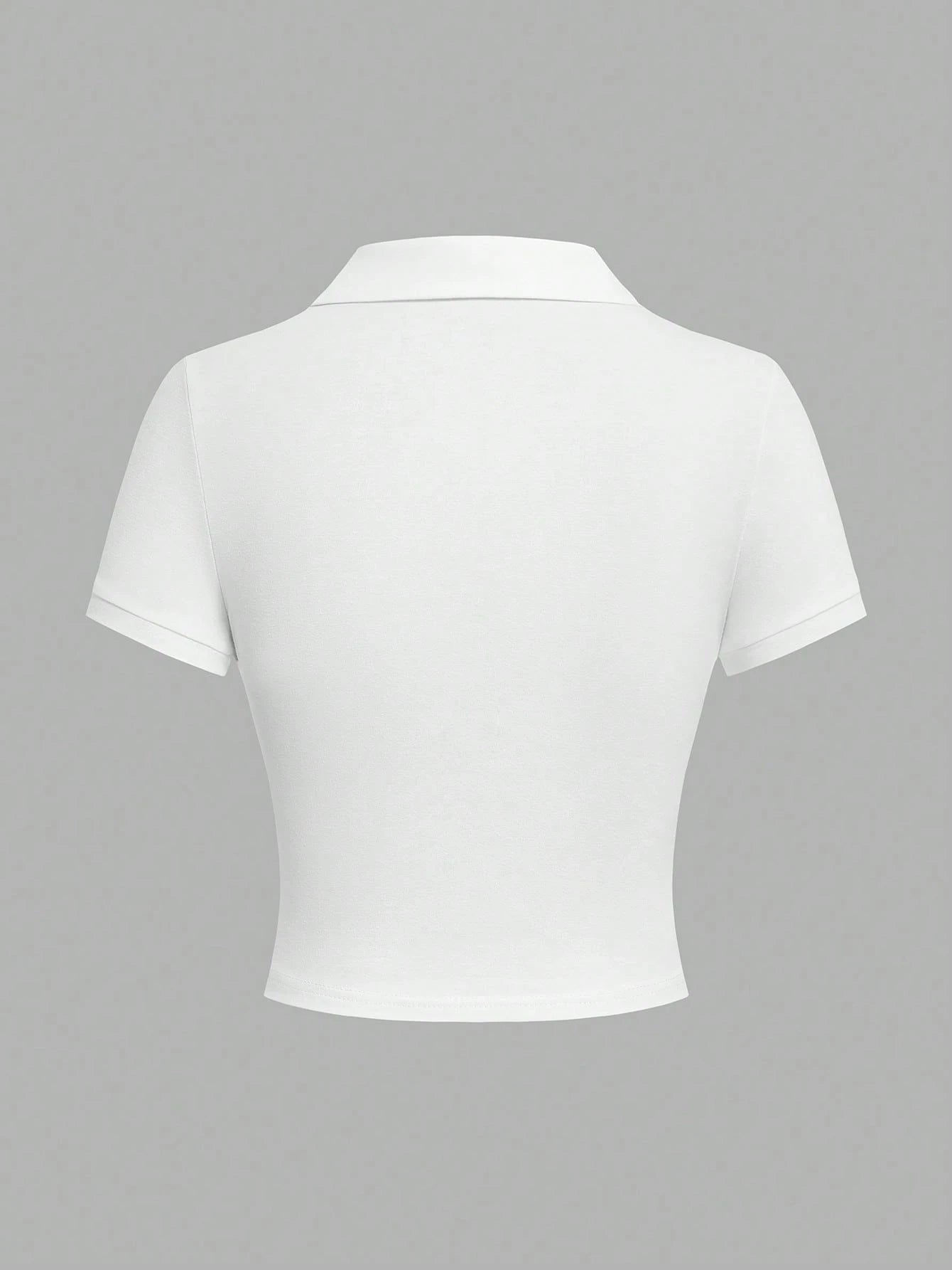 EZwear Women's Casual Blue Polo Collar Embroidered Short Sleeve Cropped T-Shirt shein