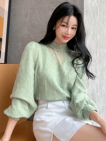 DAZY Women Mesh Patchwork Pullover T-Shirt