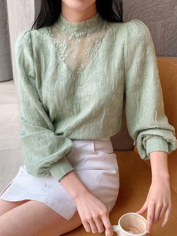 DAZY Women Mesh Patchwork Pullover T-Shirt