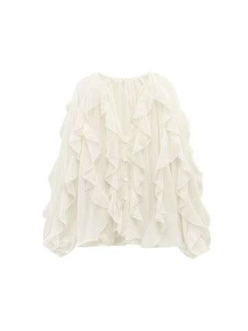 INDEFEIR Summer New Arrival Layered Ruffles Embellished Blouse