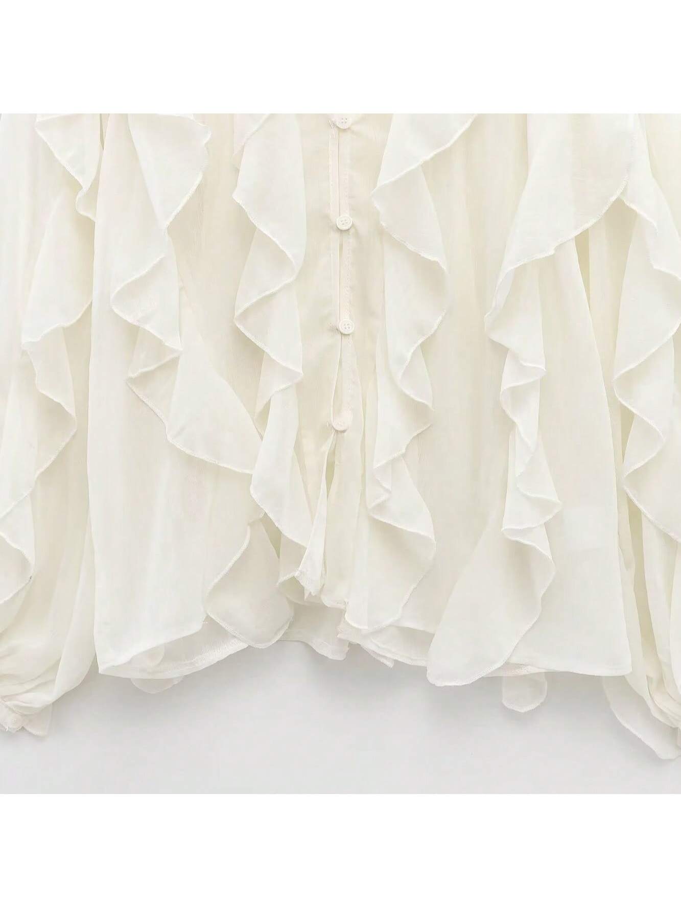 INDEFEIR Summer New Arrival Layered Ruffles Embellished Blouse shein