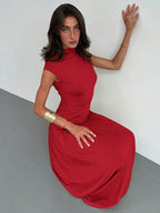 Aloruh New Elegant Stand Collar Pleatered Slim Fit Top And High Waist Skirt shein
