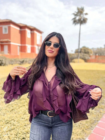 INDEFEIR Summer New Arrival Layered Ruffles Embellished Blouse