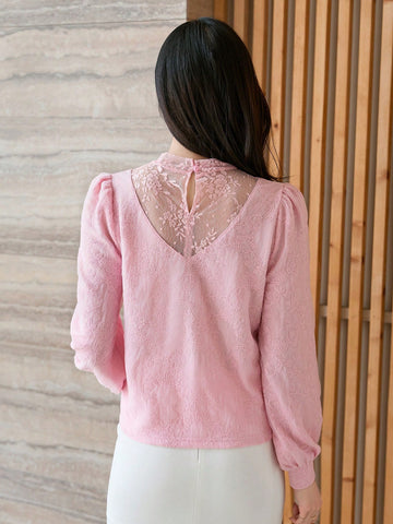 DAZY Women Mesh Patchwork Pullover T-Shirt