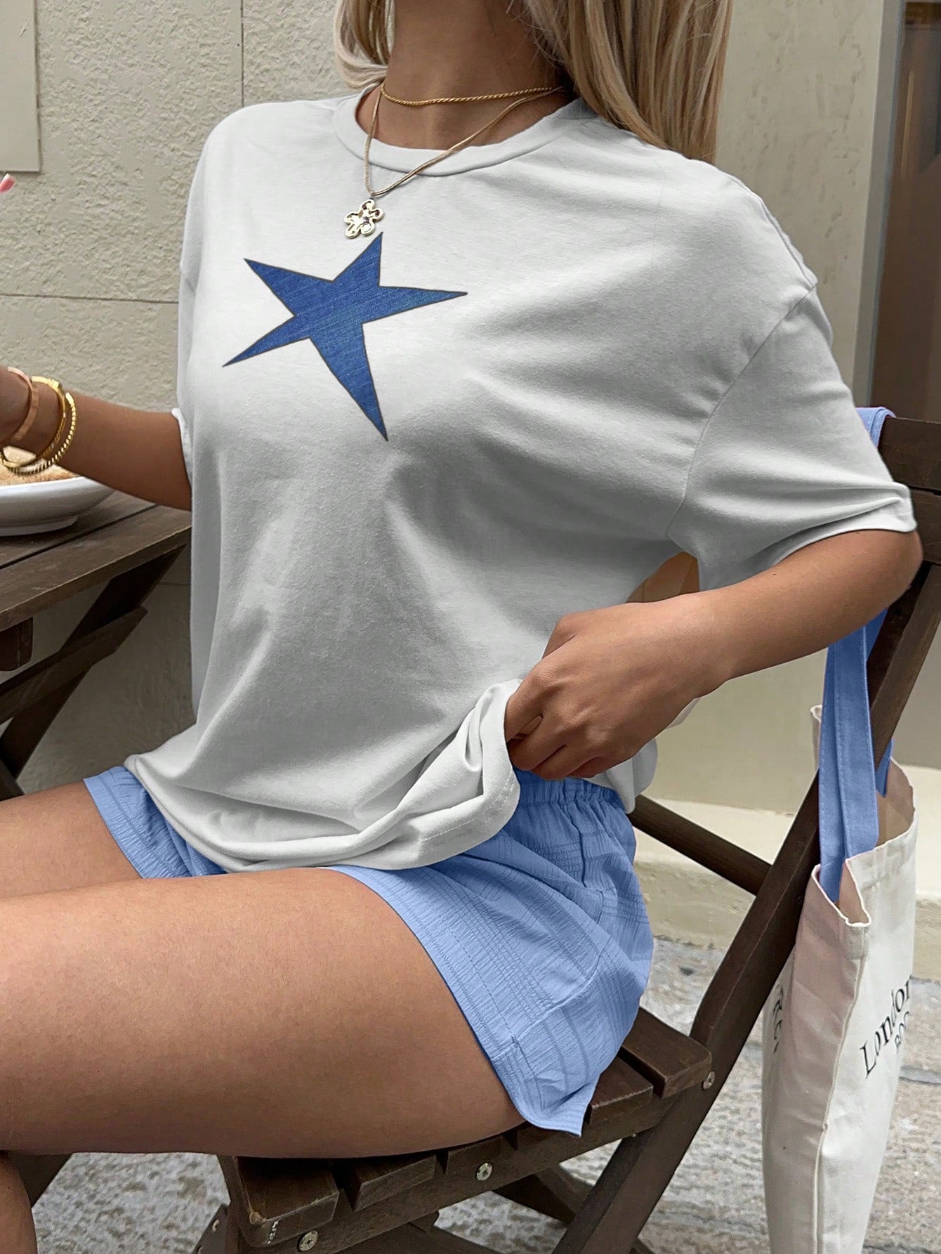 EZwear Oversized Casual Cherry Pattern Round Neck Short Sleeve T-Shirt shein