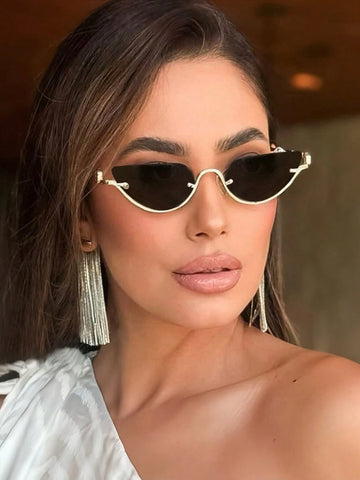 1pc Women's Half-Frame Square Metal Fashion Glasses