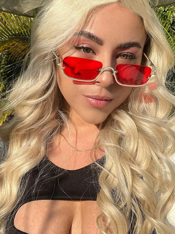 1pc Women's Half-Frame Square Metal Fashion Glasses