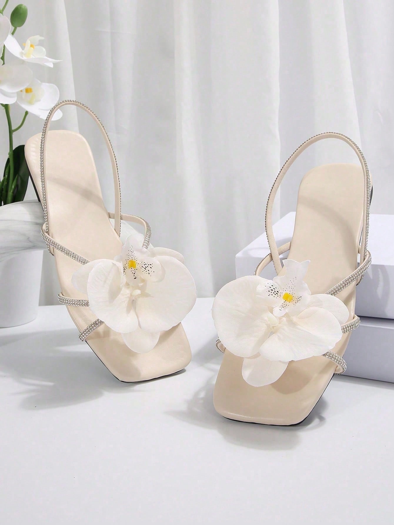 French Style Floral Strap Flat Slide Sandals shein