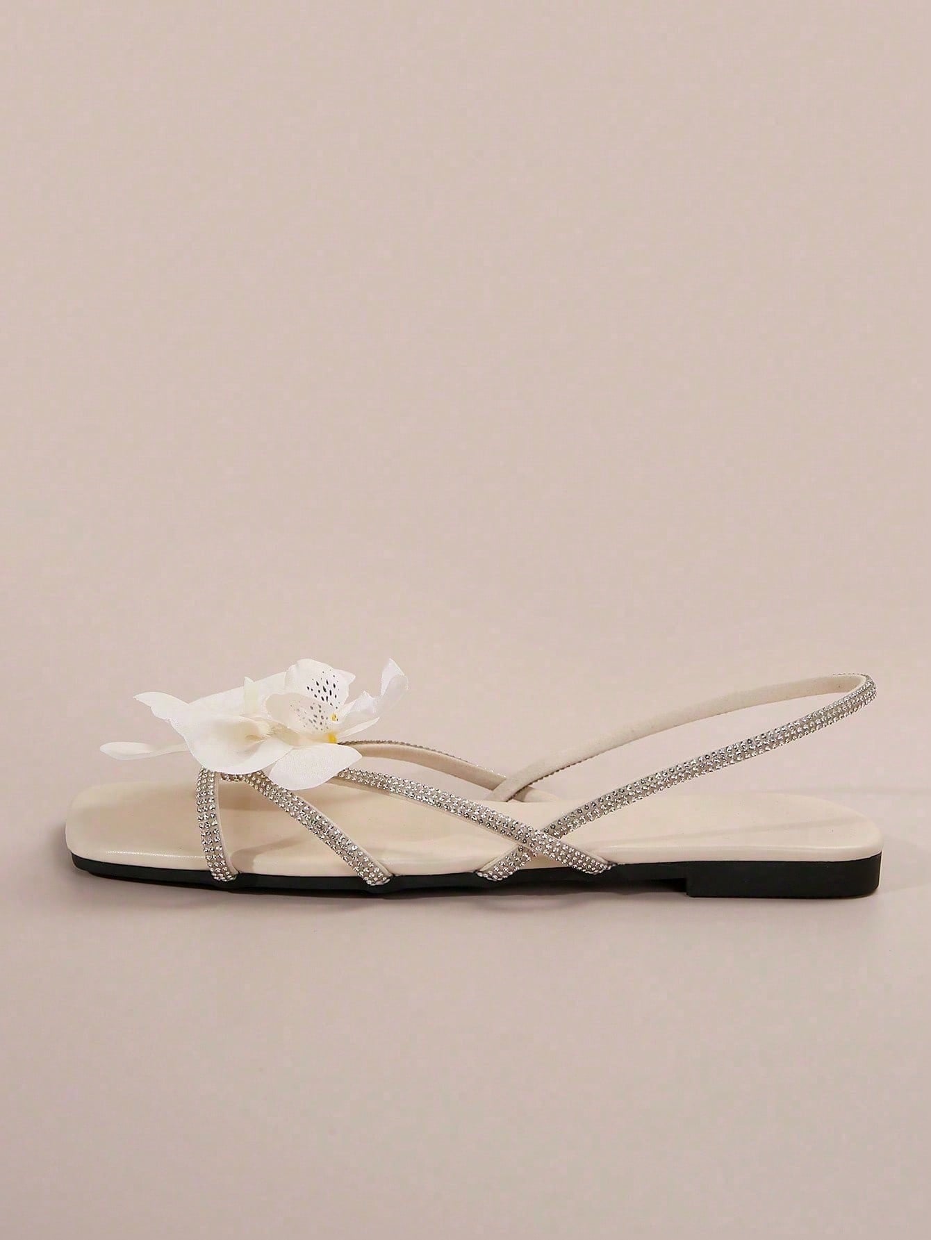 French Style Floral Strap Flat Slide Sandals shein