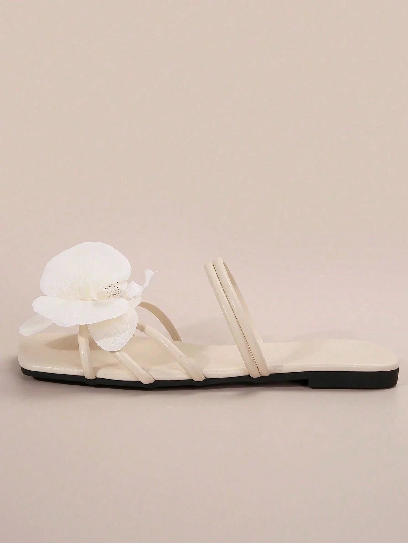 French Style Floral Strap Flat Slide Sandals shein