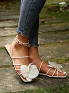 French Style Floral Strap Flat Slide Sandals shein