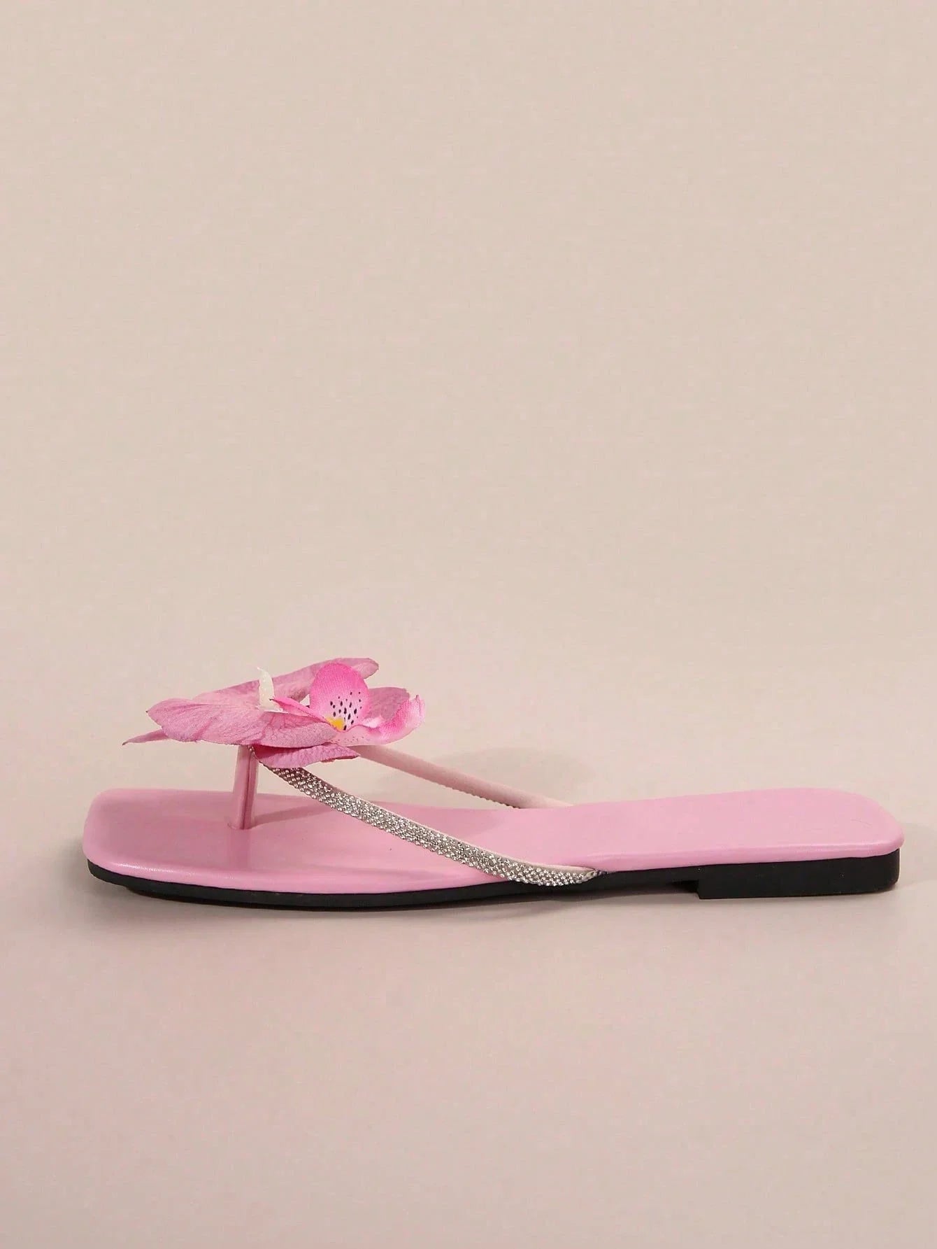 French Flower Strap Flat Slippers shein