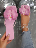 French Flower Strap Flat Slippers shein