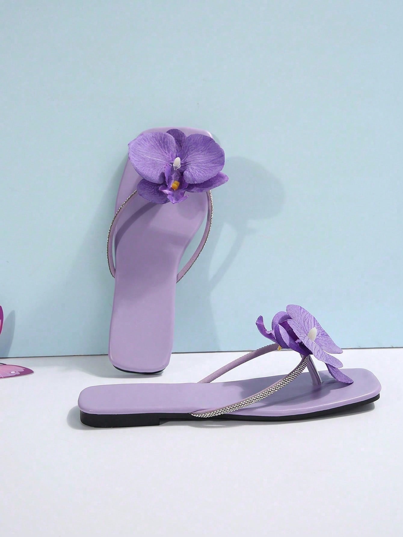French Flower Strap Flat Slippers shein
