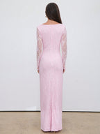 Sexy S-Shaped Lace Long Sleeve Cupped Corset Collar Slim Fitted Floor Length Dress shein