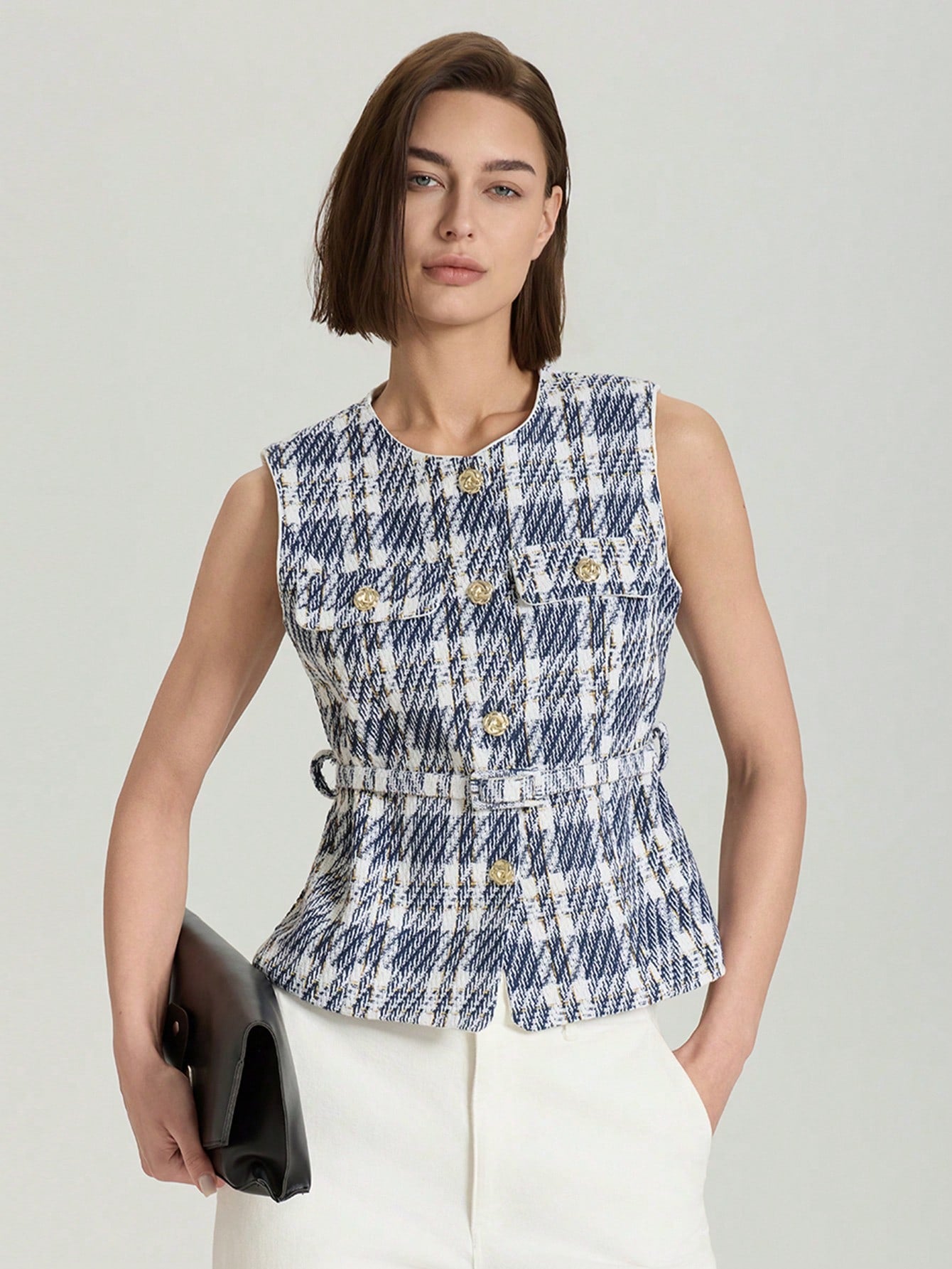 Casual Waistcoat Jacket With Belt